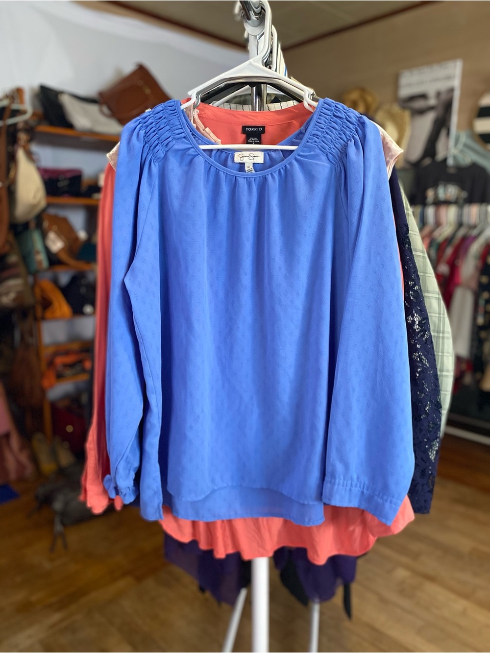 Jessica Simpson Royal Periwinkle Blue Long Sleeve Smocked Yoke Blouse